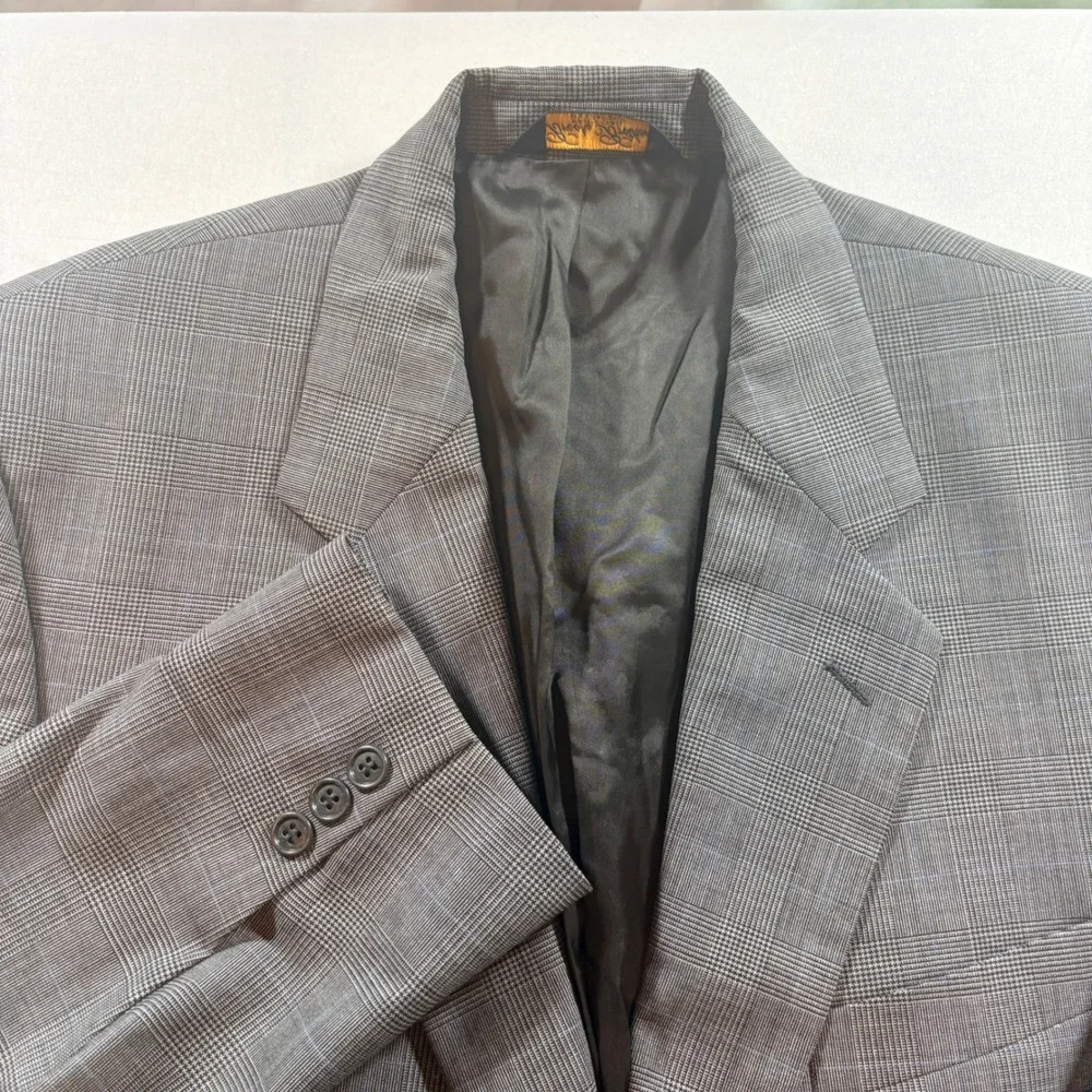 Brooks Brothers Brooksease Blazer Mens 43L Grey Glen Plaid Wool Sport Coat